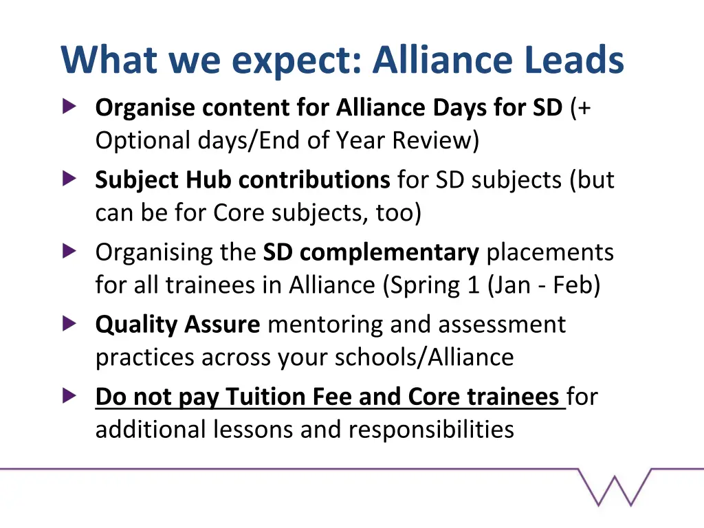 what we expect alliance leads organise content