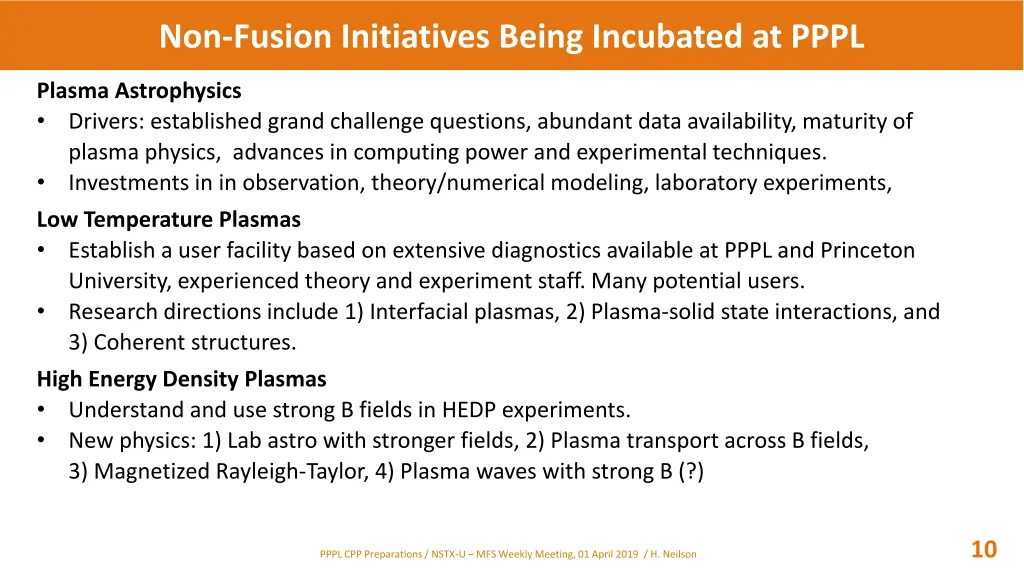 non fusion initiatives being incubated at pppl