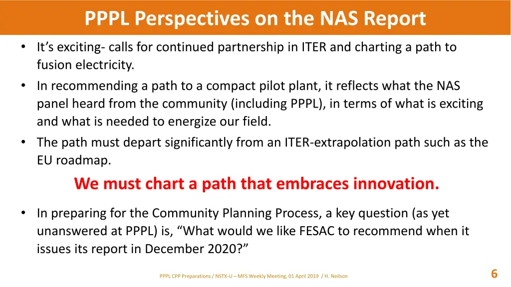 pppl perspectives on the nas report