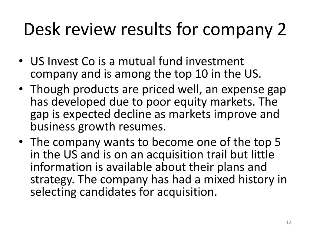 desk review results for company 2 1
