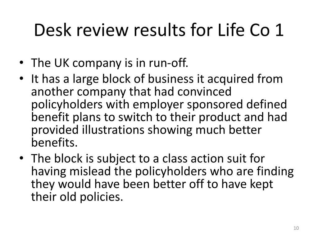 desk review results for life co 1 3