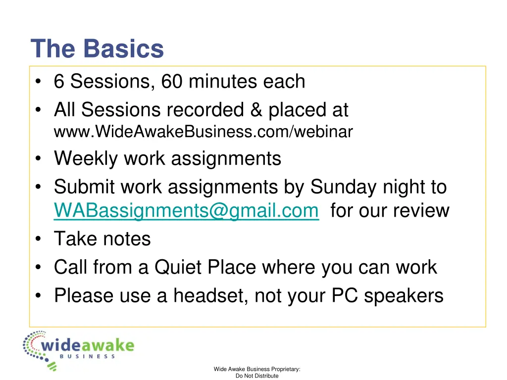 the basics 6 sessions 60 minutes each