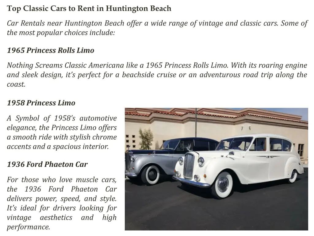 top classic cars to rent in huntington beach