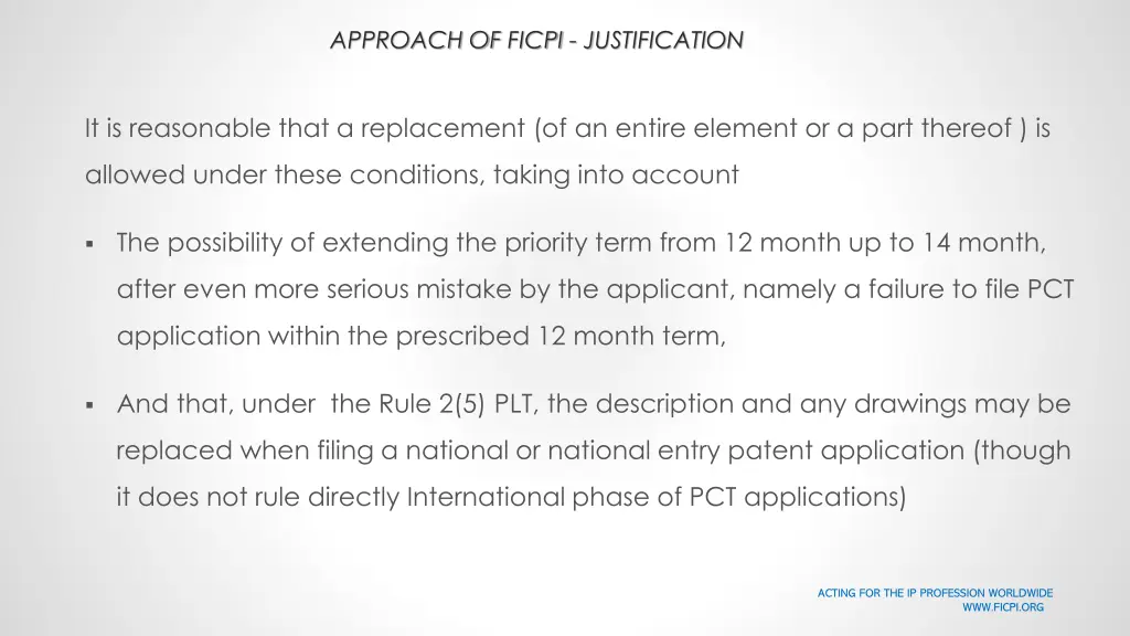 approach of ficpi justification