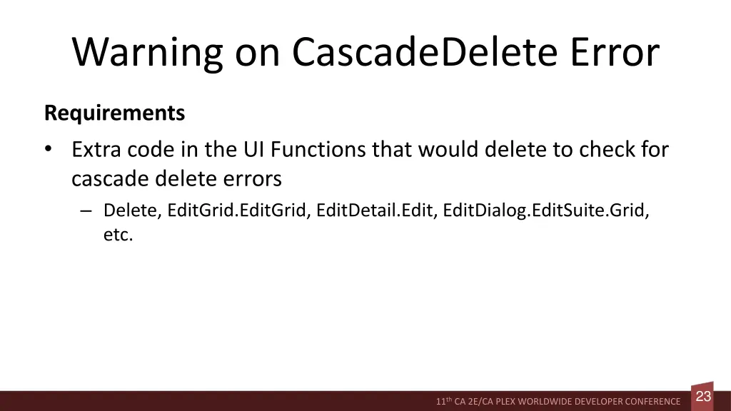 warning on cascadedelete error 1
