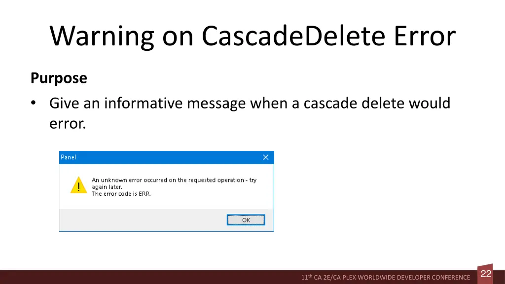 warning on cascadedelete error