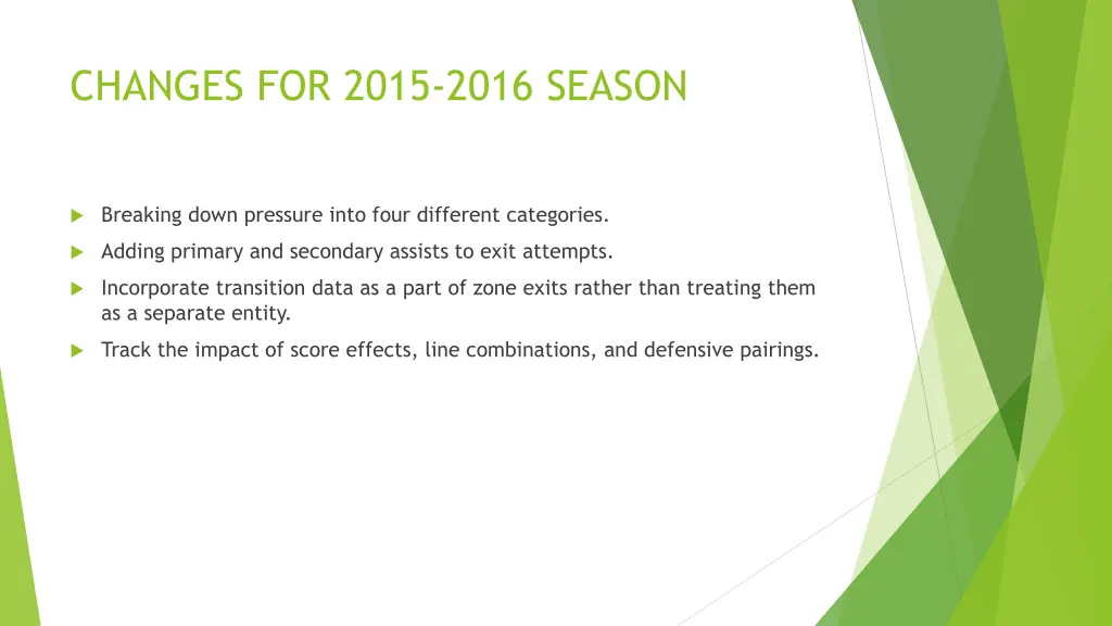 changes for 2015 2016 season