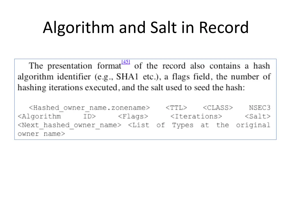 algorithm and salt in record