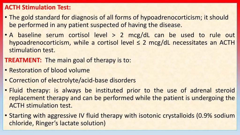 acth stimulation test the gold standard