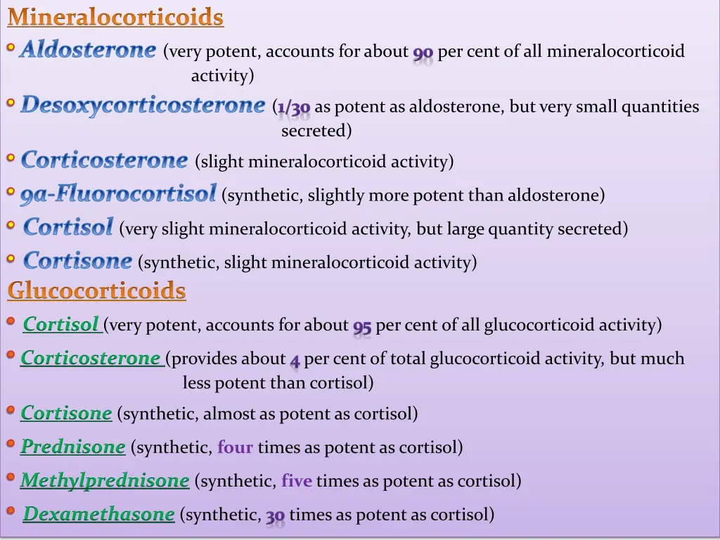 mineralocorticoids aldosterone very potent