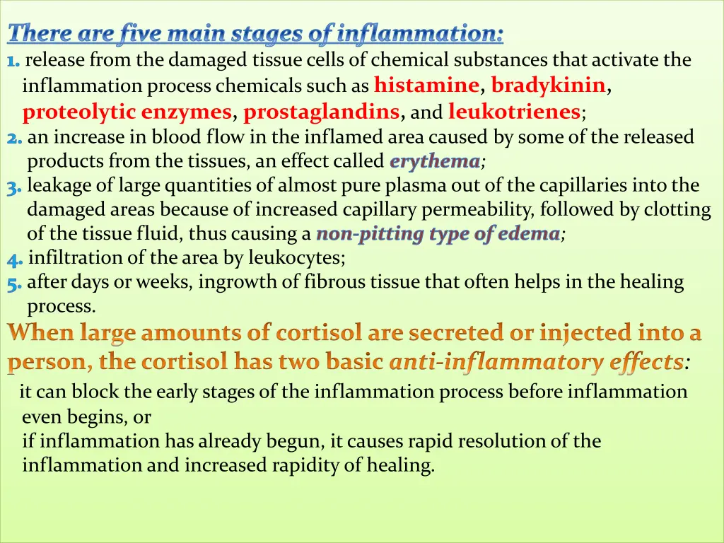 there are five main stages of inflammation