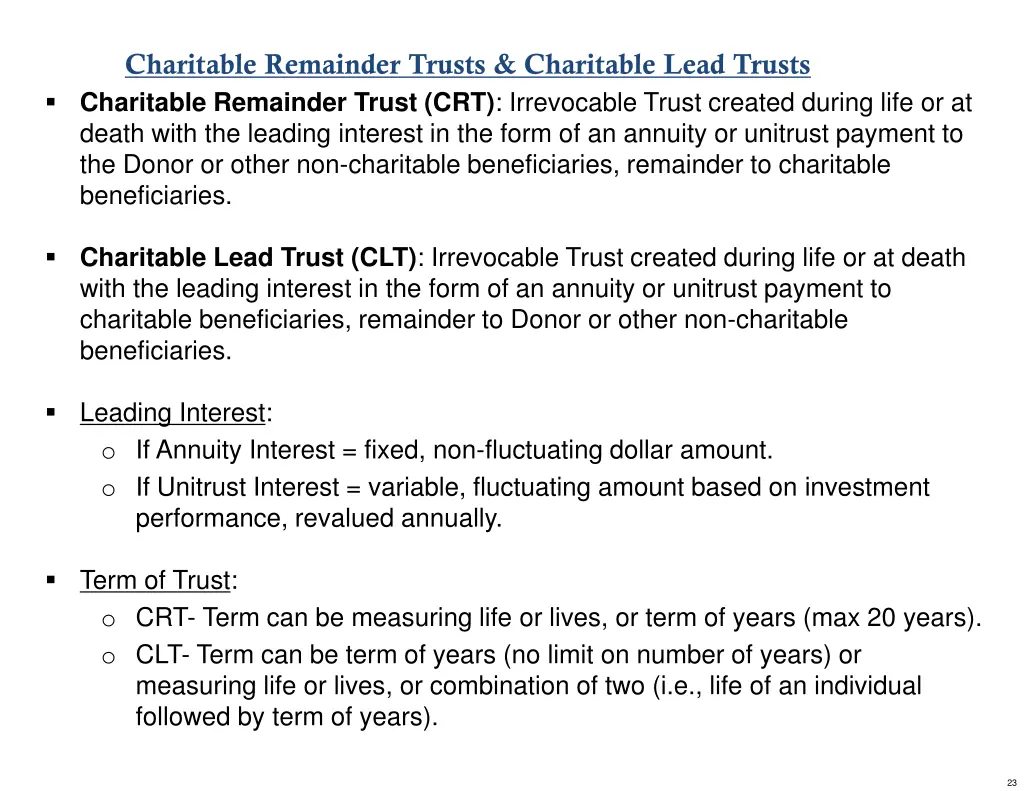 charitable remainder trusts charitable lead