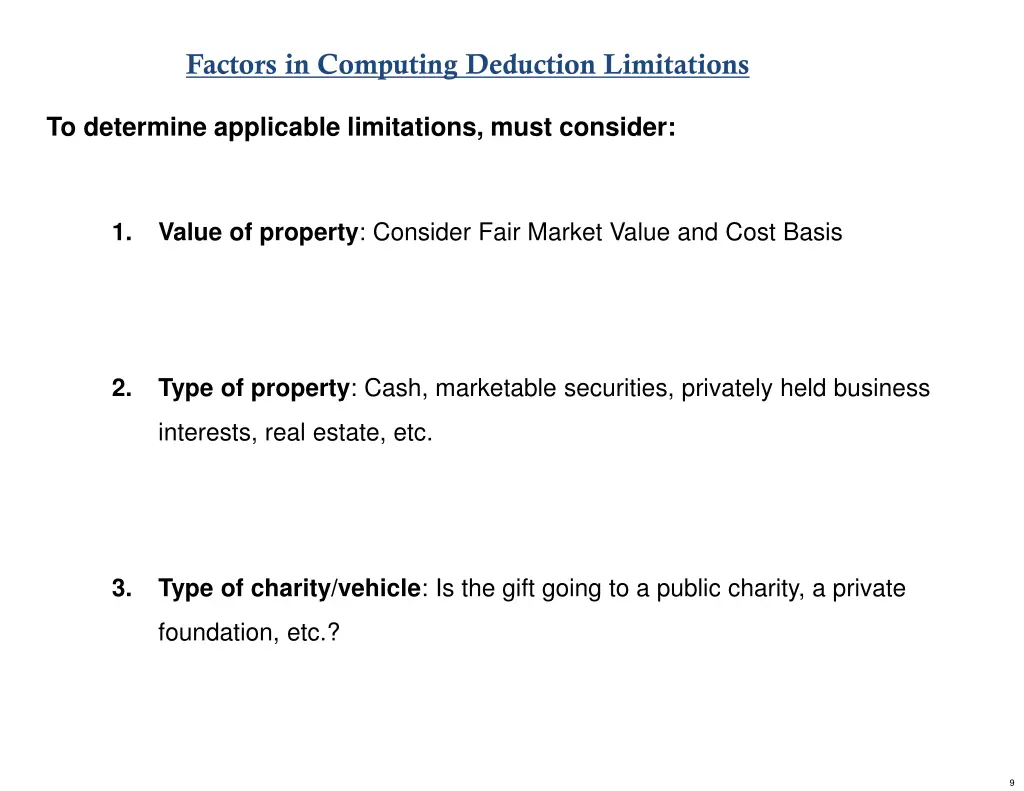 factors in computing deduction limitations