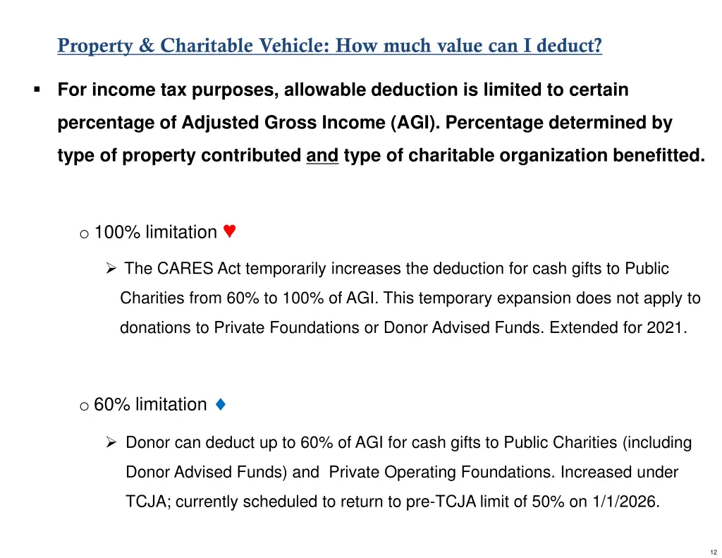 property charitable vehicle how much value