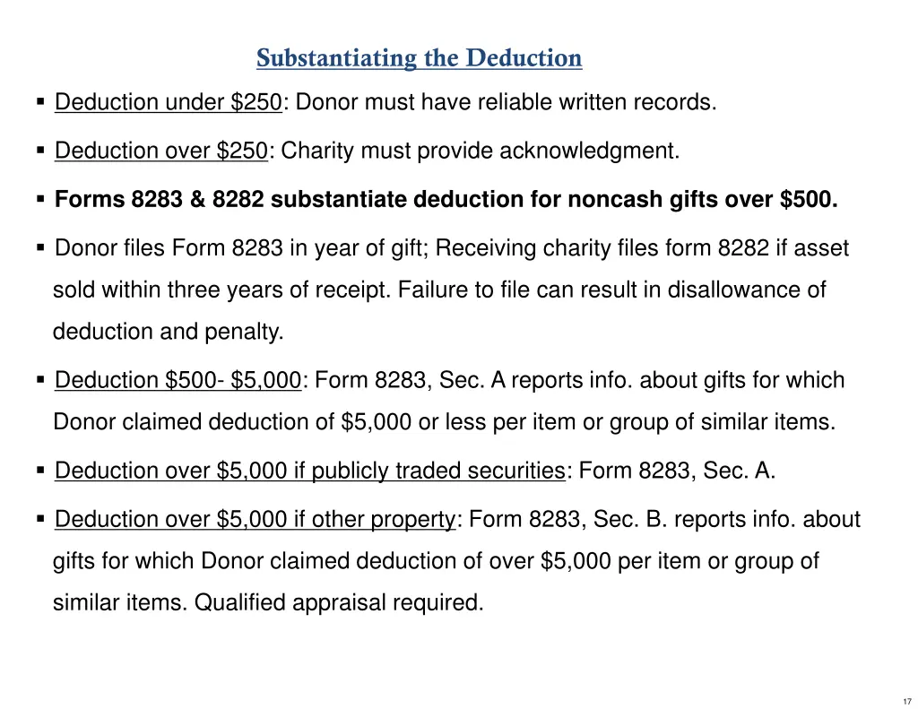 substantiating the deduction