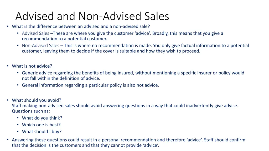 advised and non advised sales what