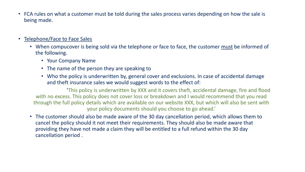fca rules on what a customer must be told during