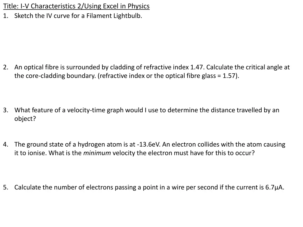title i v characteristics 2 using excel