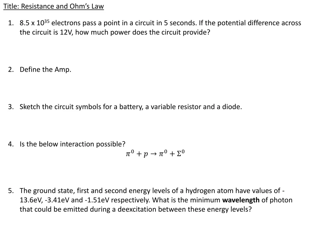 title resistance and ohm s law