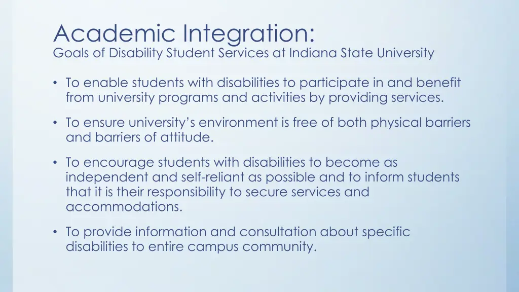academic integration goals of disability student