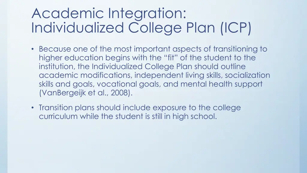 academic integration individualized college plan