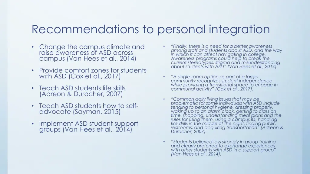 recommendations to personal integration
