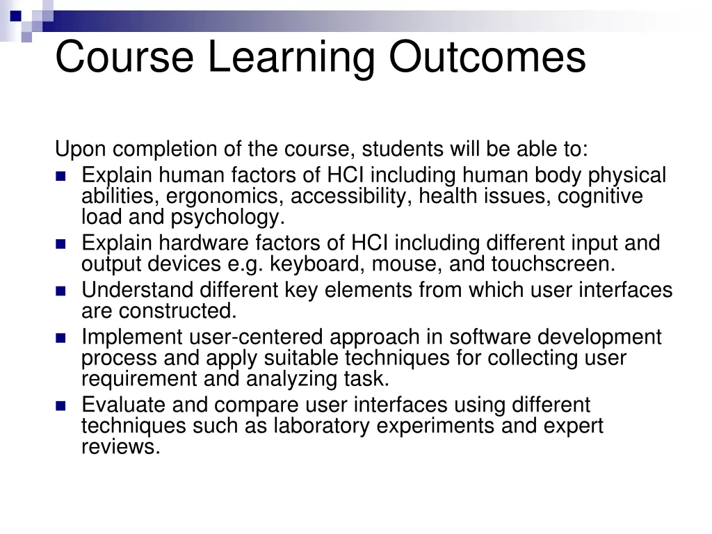 course learning outcomes