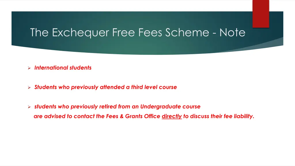 the exchequer free fees scheme note