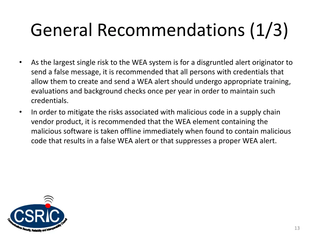 general recommendations 1 3