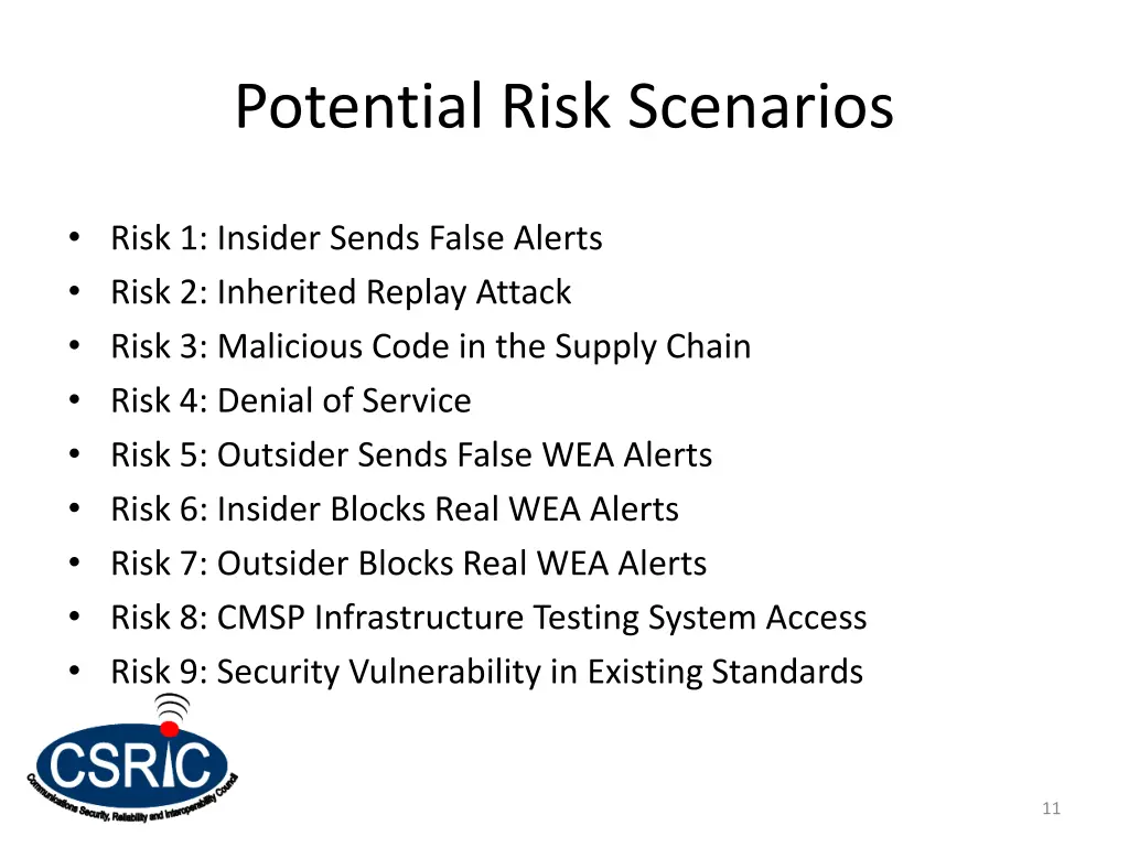 potential risk scenarios