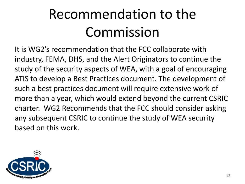 recommendation to the commission