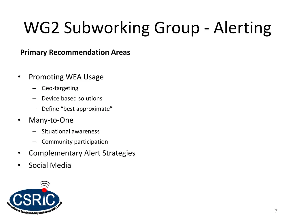 wg2 subworking group alerting 1
