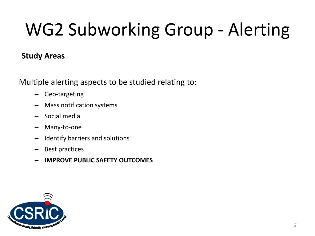 wg2 subworking group alerting