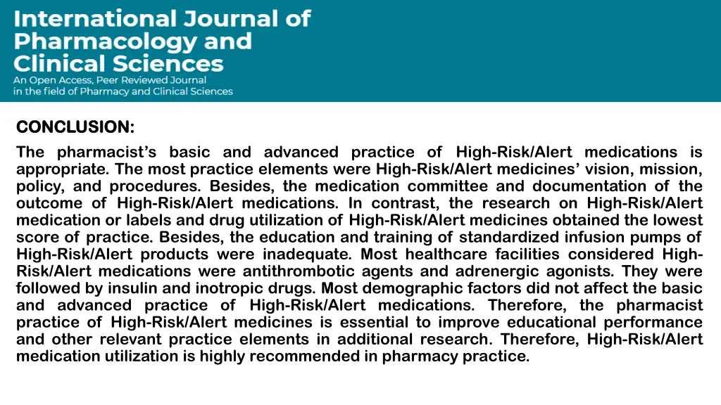conclusion conclusion the pharmacist s basic