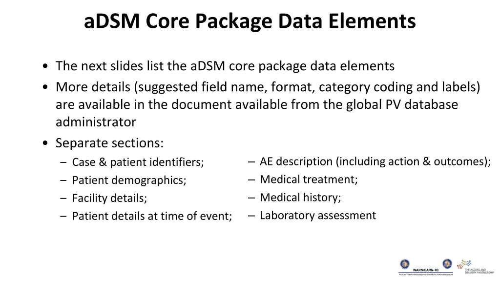 adsm core package data elements