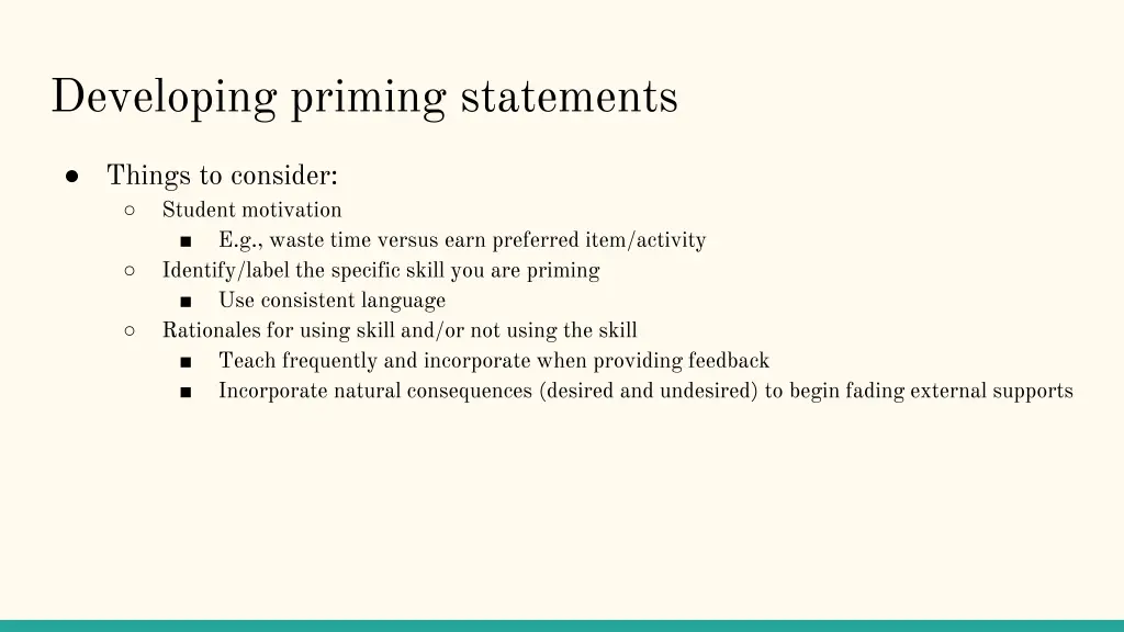 developing priming statements