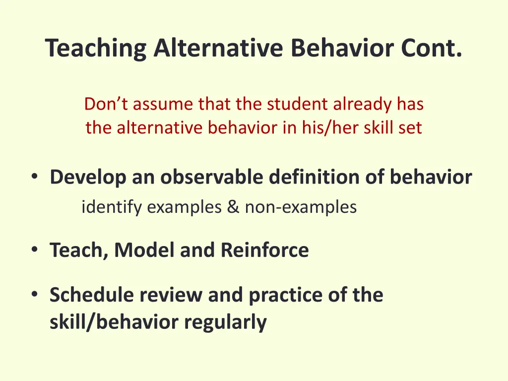 teaching alternative behavior cont