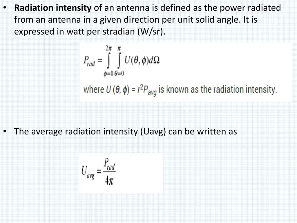 radiation intensity of an antenna is defined