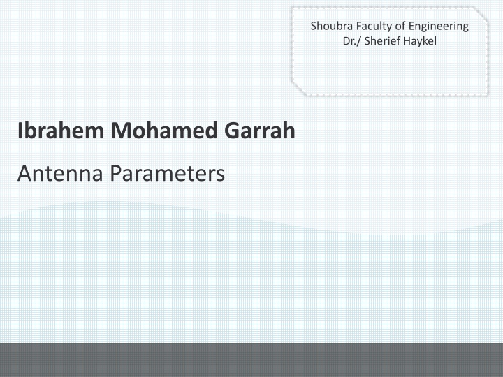 shoubra faculty of engineering dr sherief haykel