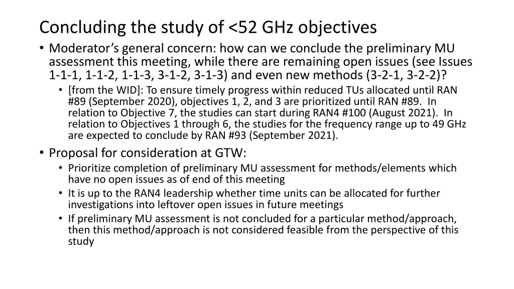concluding the study of 52 ghz objectives