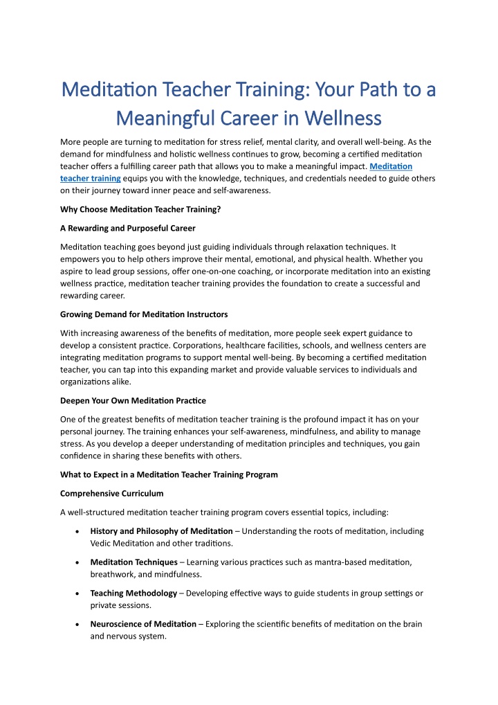 meditation teacher training your path
