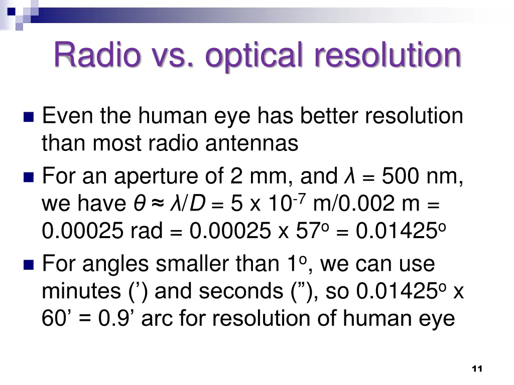 radio vs optical resolution
