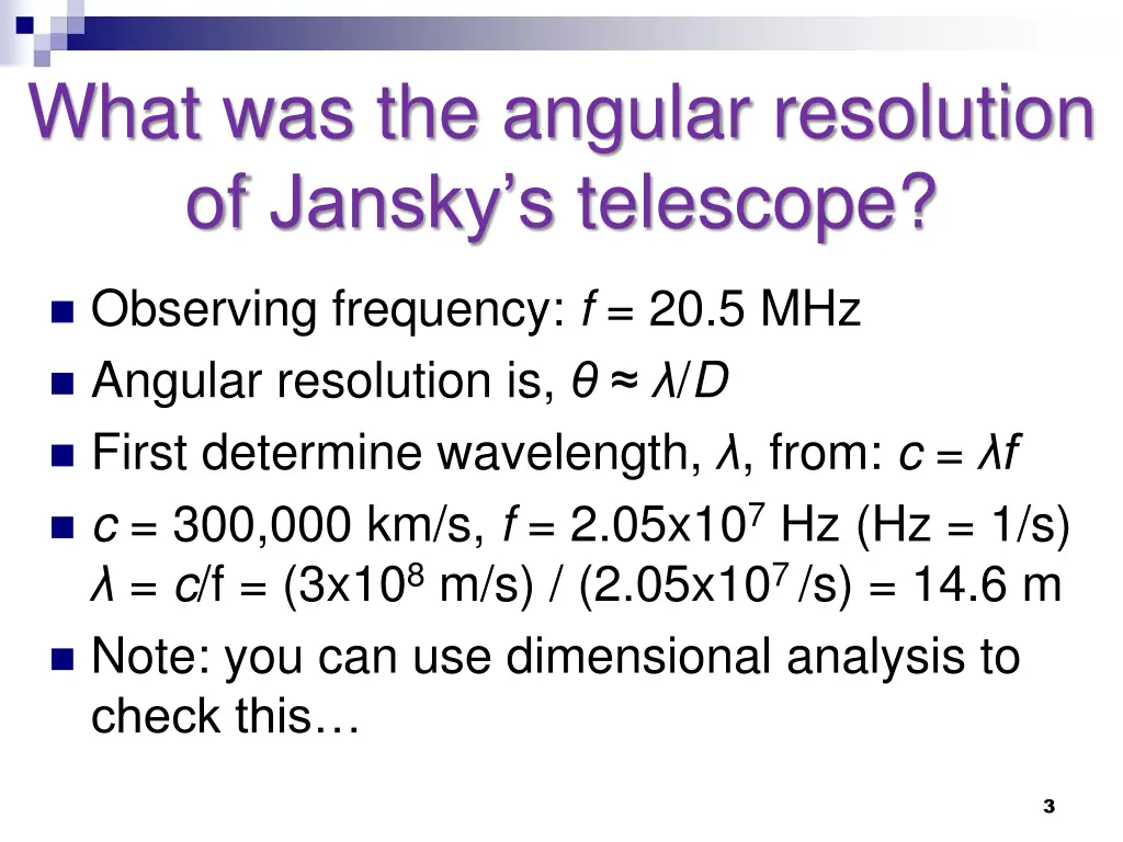 what was the angular resolution of jansky