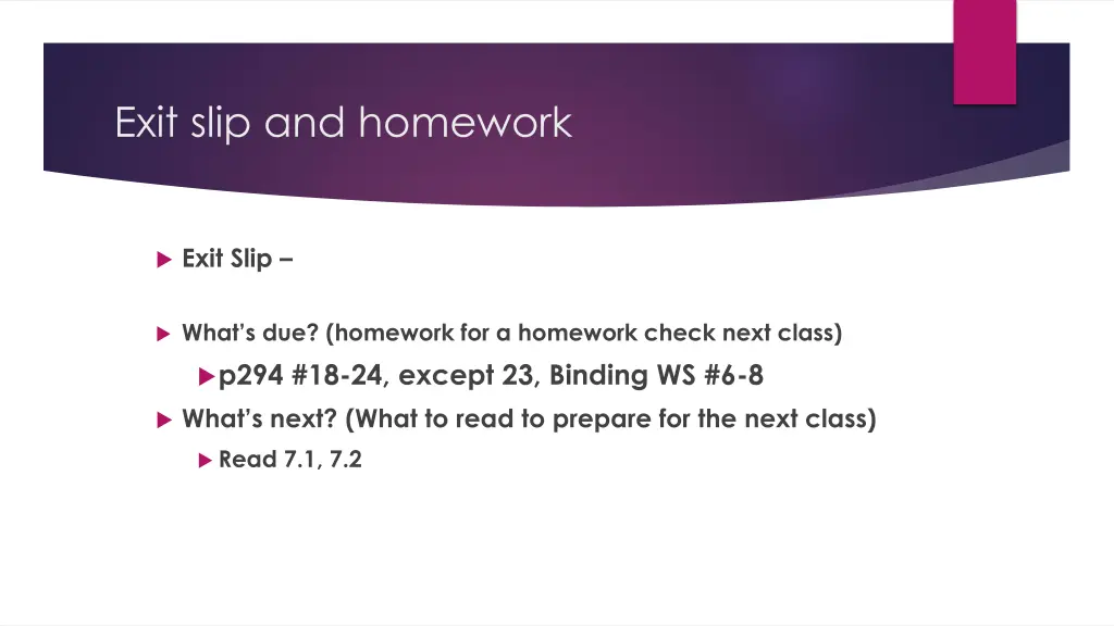 exit slip and homework