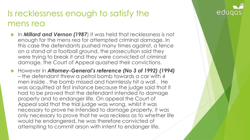 is recklessness enough to satisfy the mens rea