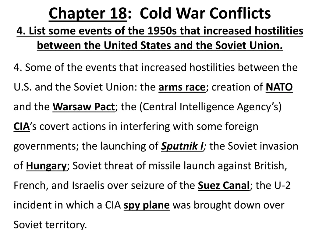 chapter 18 cold war conflicts 4 list some events
