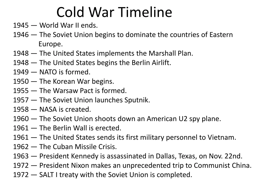 cold war timeline 1945 world war ii ends 1946