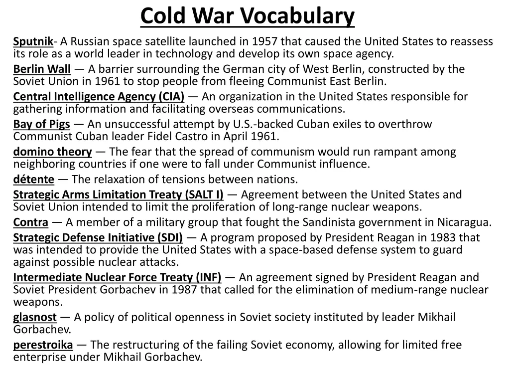 cold war vocabulary 1
