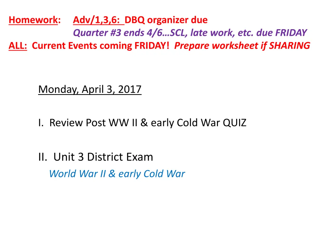 homework all current events coming friday prepare