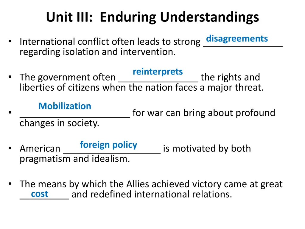 unit iii enduring understandings